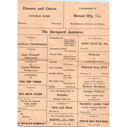1930s Marinette Wisconsin Lions Barnyard Jamboree Program AE5