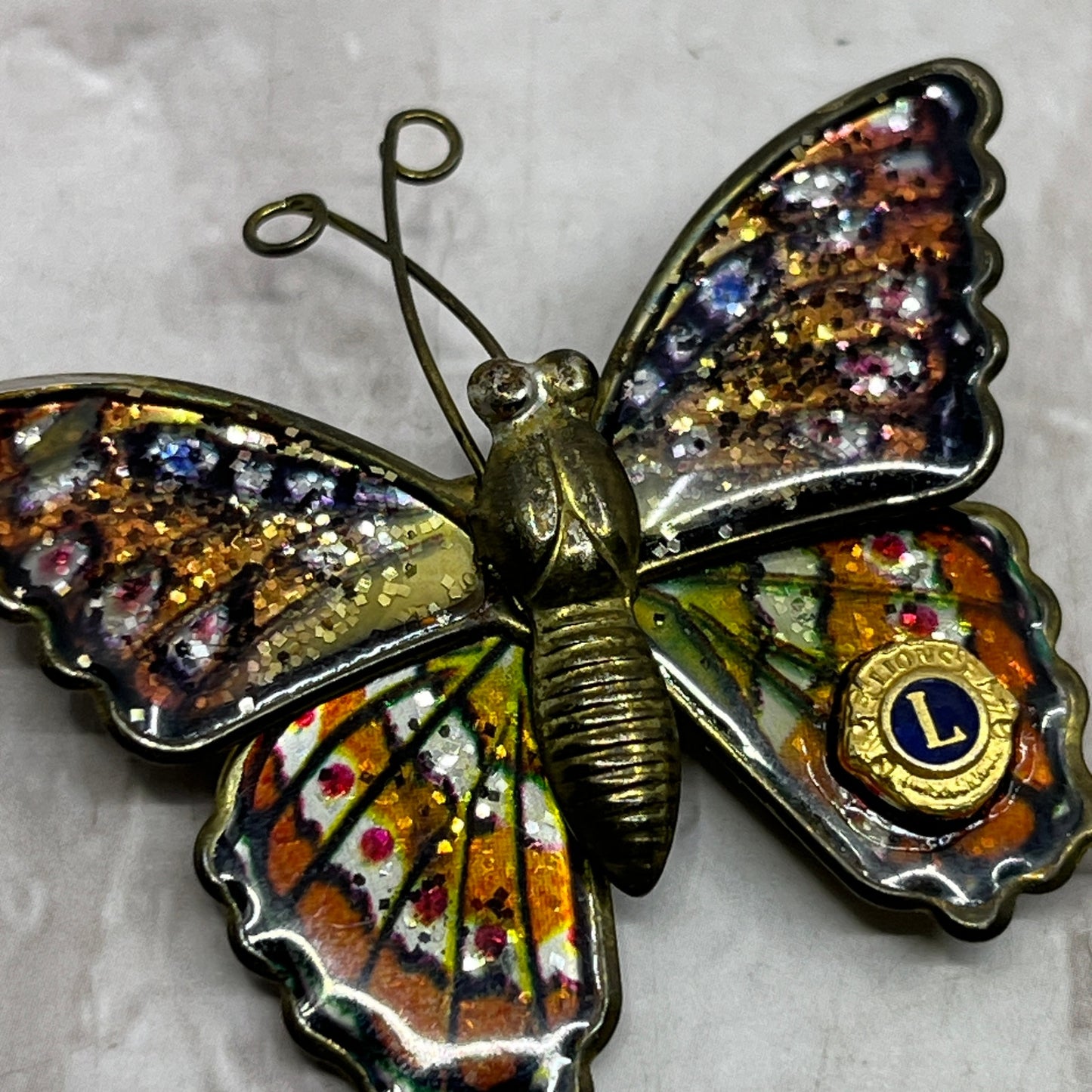 Vintage Lions Club International Brass Enamel Butterfly Pin Brooch SF4