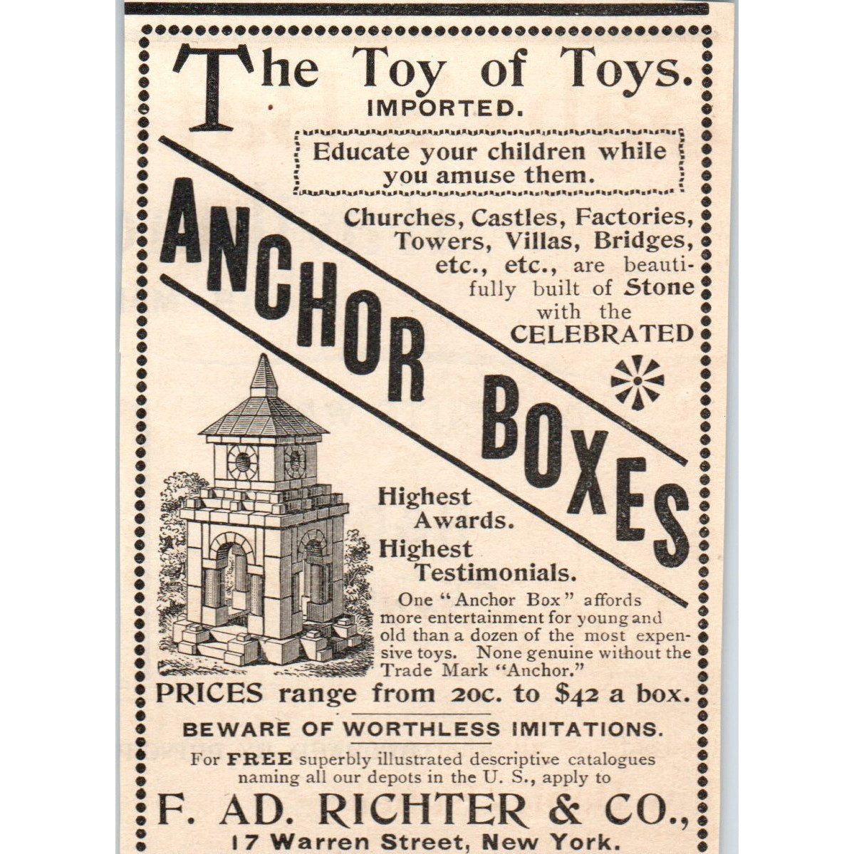 F. Ad. Richter & Co Anchor Boxes NY 1892 Magazine Ad AB6-3