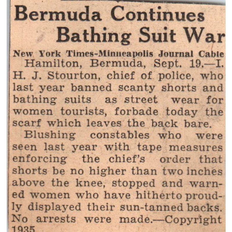 Bermuda Continues Bathing Suit War 1935 Minneapolis Journal Article AE7-N6