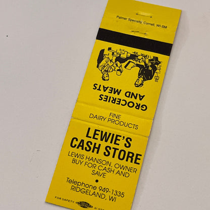 Lewie's Cash Store Lewis Hanson Ridgeland WI Vintage Matchbook Cover TB6-MB2-2