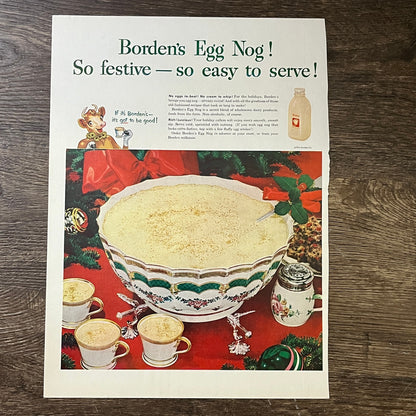 Vintage Borden's Eggnog Christmas Elsie Cow Magazine Ad 10x14 V3