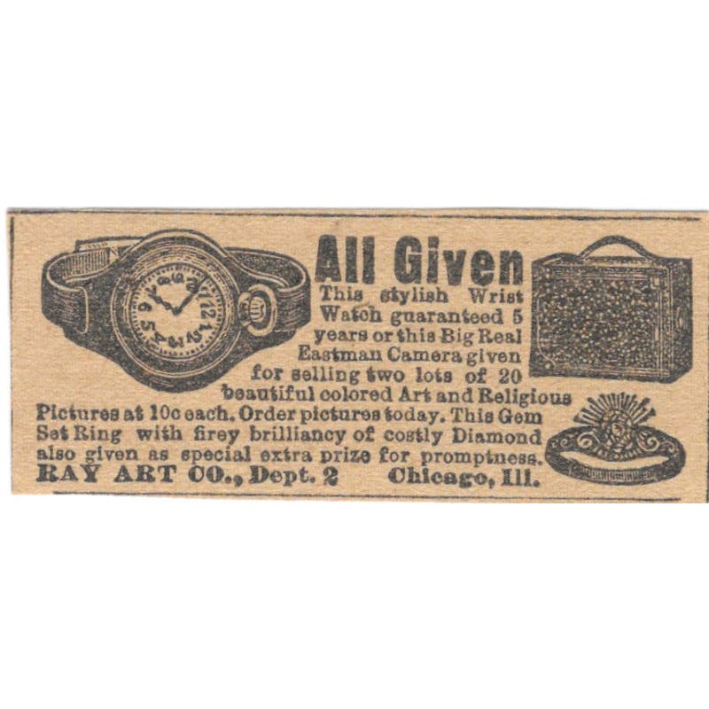 Bay Art Co. Chicago Watch Giveaway 1923 Magazine Ad Clip AE1-8