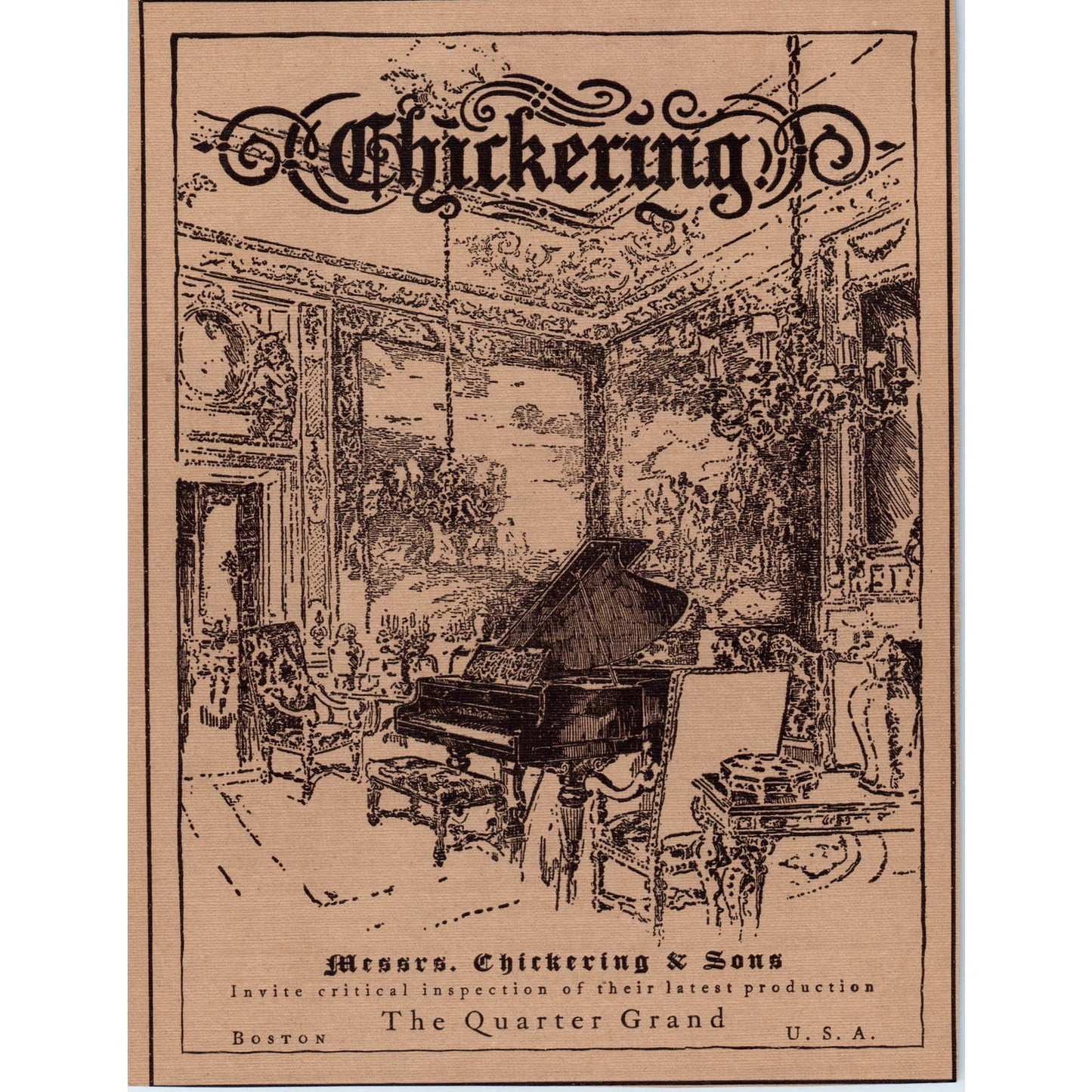 Chickering & Sons Quarter Grand Piano Boston c1905 Victorian Ad D12