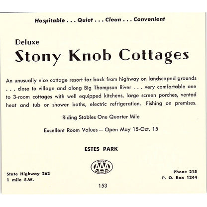 Stony Knob Cottages Estes Park CO 1958 Ad AG1-H3