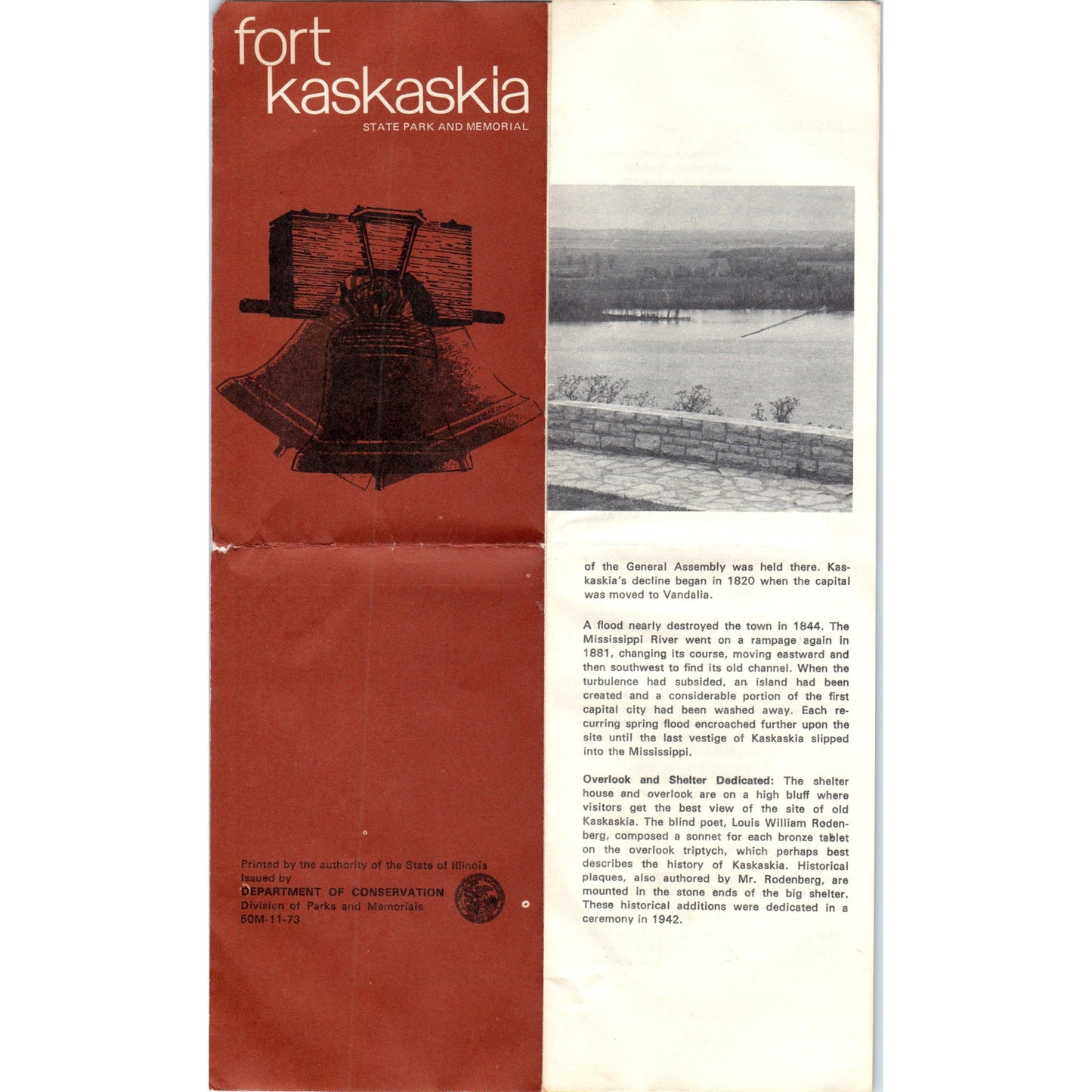 1970s Fort Kaskaskia State Park & Memorial Fold Out Map & Travel Brochure TJ5-TB