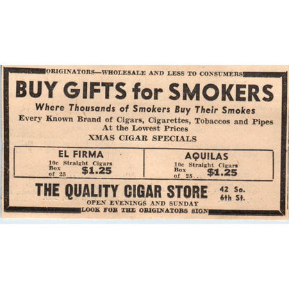 The Quality Cigar Store 42 So. 6th St. 1935 Minneapolis Journal Ad AE7-H2
