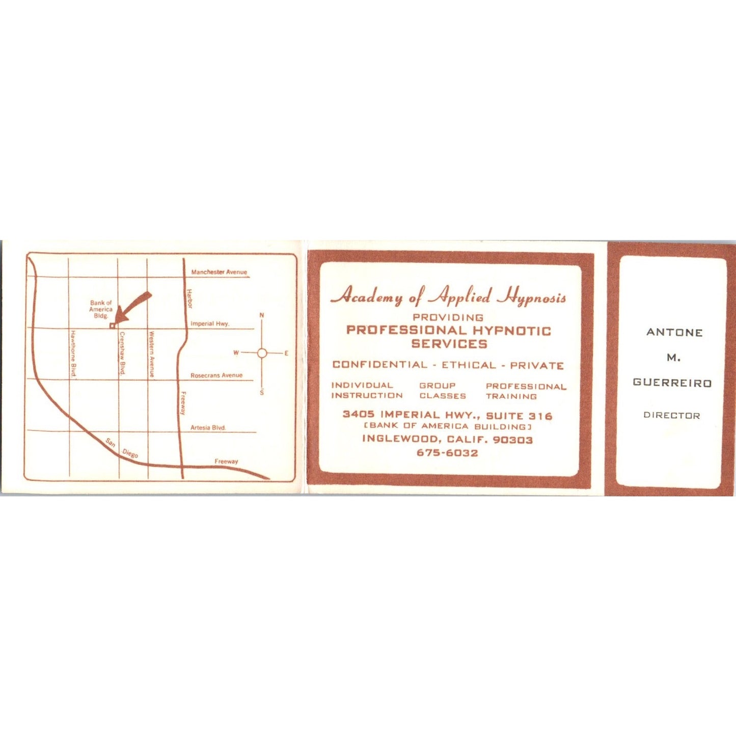 Academy of Applied Hypnosis Antone M Guerreiro Inglewood CA Business Card SE3-B6