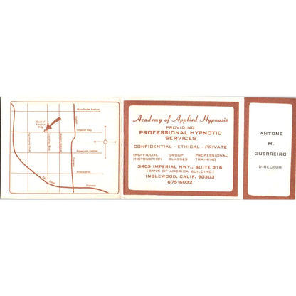 Academy of Applied Hypnosis Antone M Guerreiro Inglewood CA Business Card SE3-B6