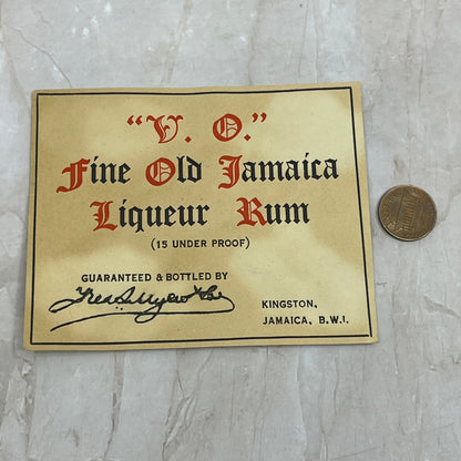 Vintage V.O. Fine Old Jamaica Liqueur Rum Bottle Label Kingston B.W.I. AE5