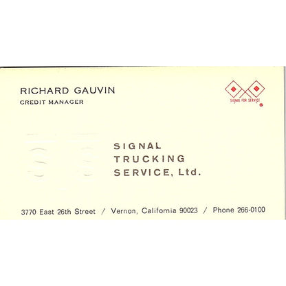 Signal Trucking Service Richard Gauvin Vernon CA Vintage Business Card SB4-B6