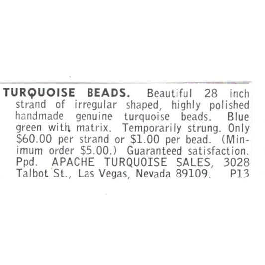 Apache Turquoise Sales Las Vegas Nevada 1972 Ad AF8-S8