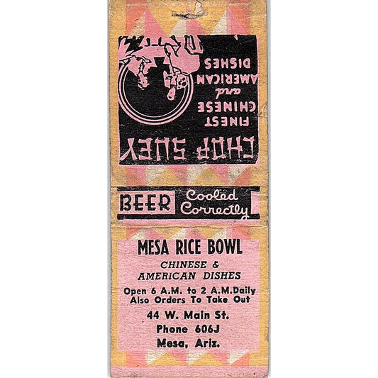 Mesa Rice Bowl Chinese Food Mesa AZ Vintage Matchbook Cover SC7-Y6