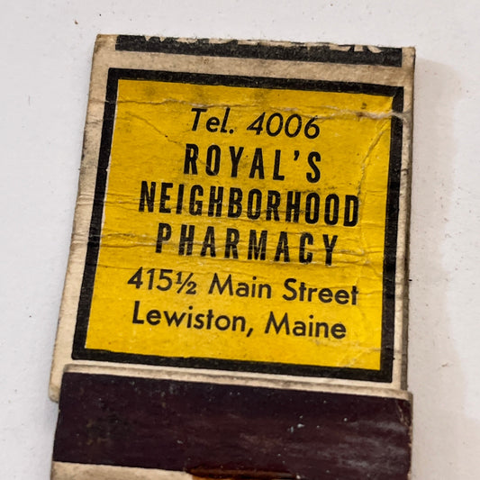 Royal's Neighborhood Pharmacy Main St Lewiston ME Vintage Matchbook TB8-MB3-9