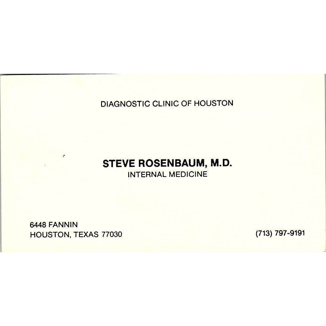 Steve Rosenbaum Internal Medicine Houston Texas Vintage Business Card SB4-B1