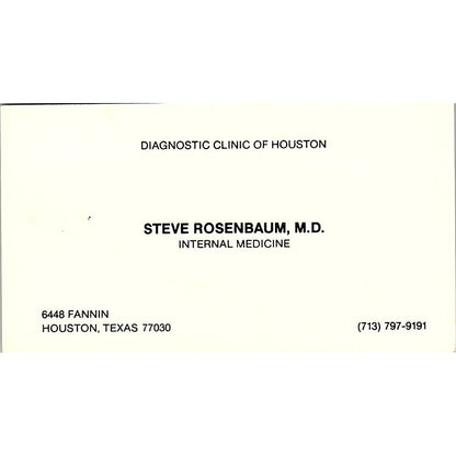 Steve Rosenbaum Internal Medicine Houston Texas Vintage Business Card SB4-B1