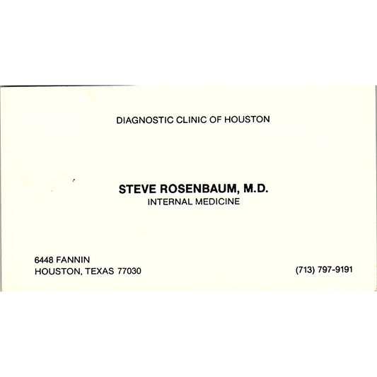 Steve Rosenbaum Internal Medicine Houston Texas Vintage Business Card SB4-B1