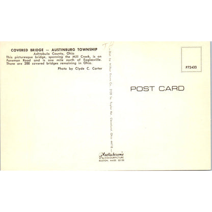 Austinburg Township Bridge Ashtabula Ohio Covered Bridge Postcard PB10