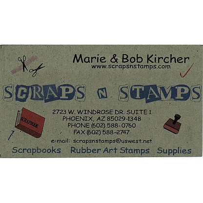Marie & Bob Kircher Scraps & Stamps Phoenix AZ Vintage Business Card SC9-B10