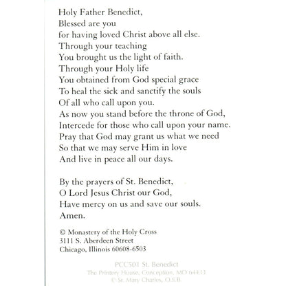 Prayer of St. Benedict Monastery of the Holy Cross Vintage Catholic Card TH2-PC1