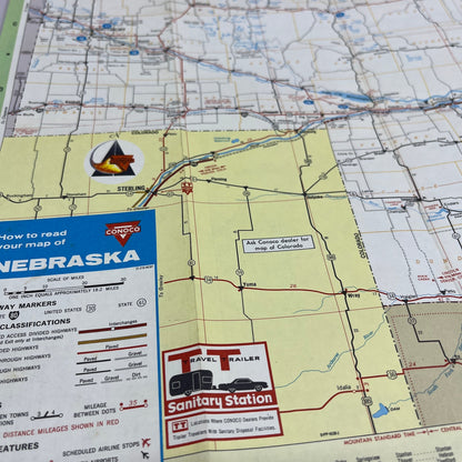 1968 Touraide Map of Nebraska Conoco Fold Out Map TH2-MP1