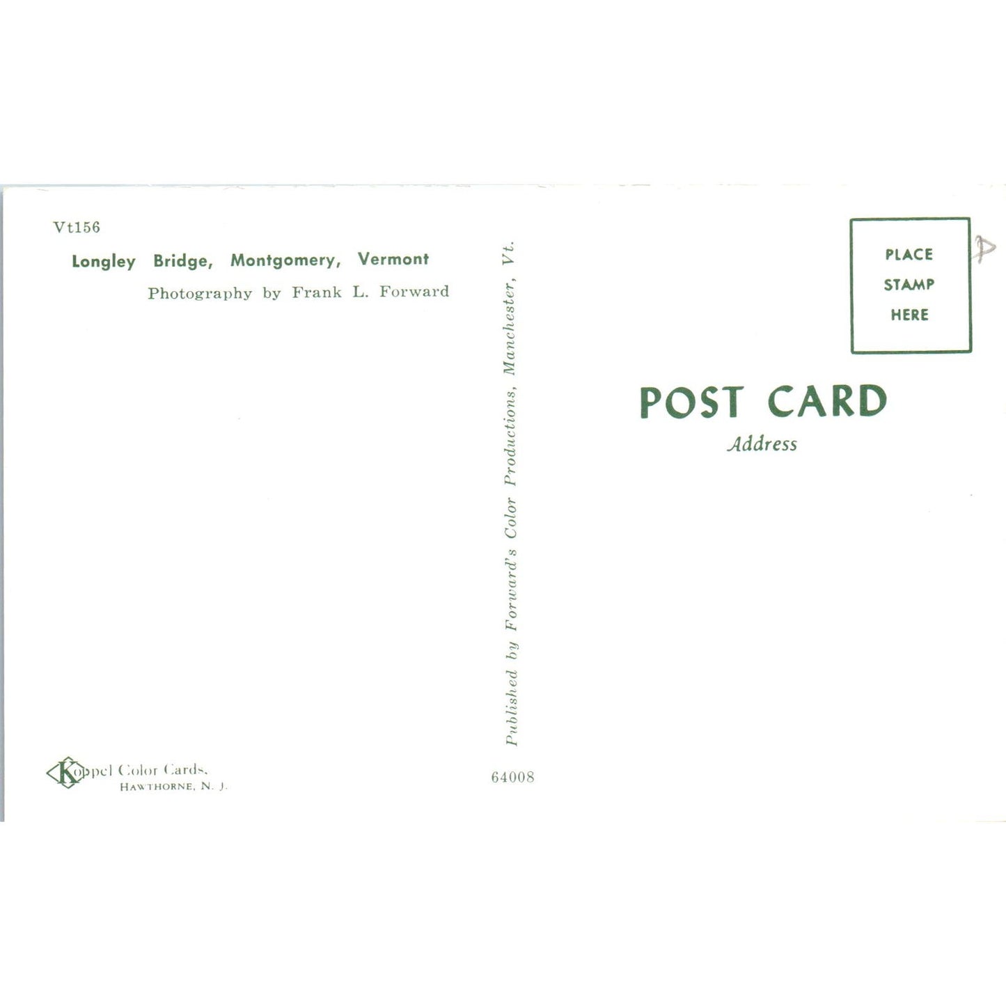 Longley Bridge Montgomery VT Vintage Covered Bridge Postcard PD6