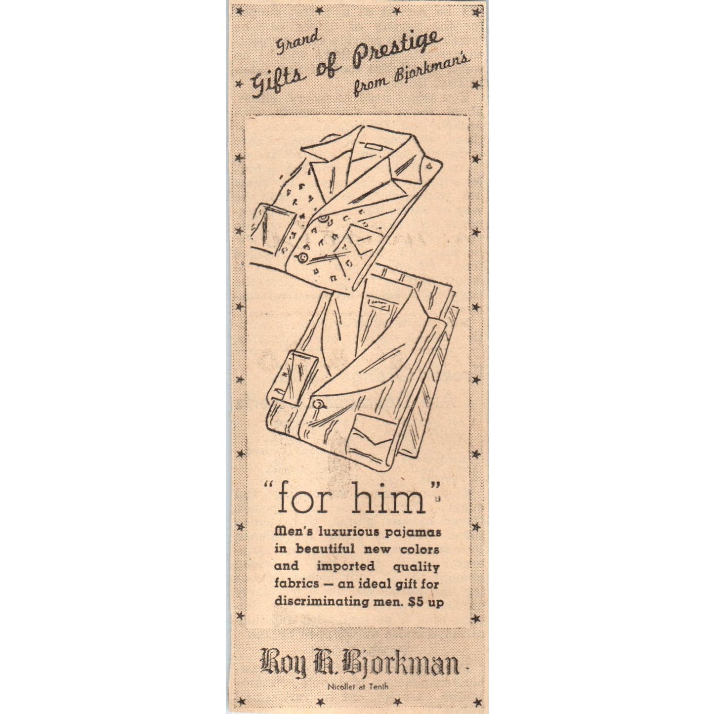 Roy Bjorkman Gifts for Him 2x5" 1935 Minneapolis Journal Advertisement AE7-N1