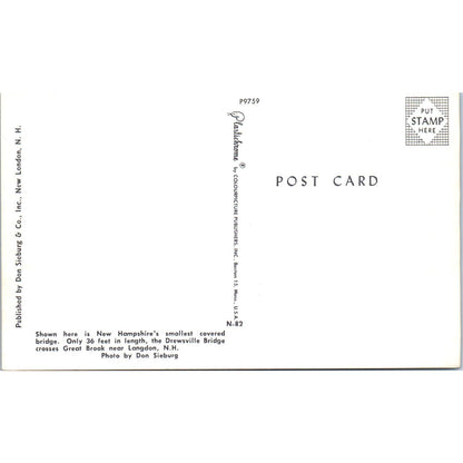 Great Brook, Langdon New Hampshire Drewsville Covered Bridge Postcard PB12