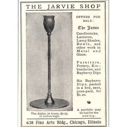 The Jarvie Shop Alpha Brass Candlestick Chicago IL c1905 Victorian Ad AE9-MA5