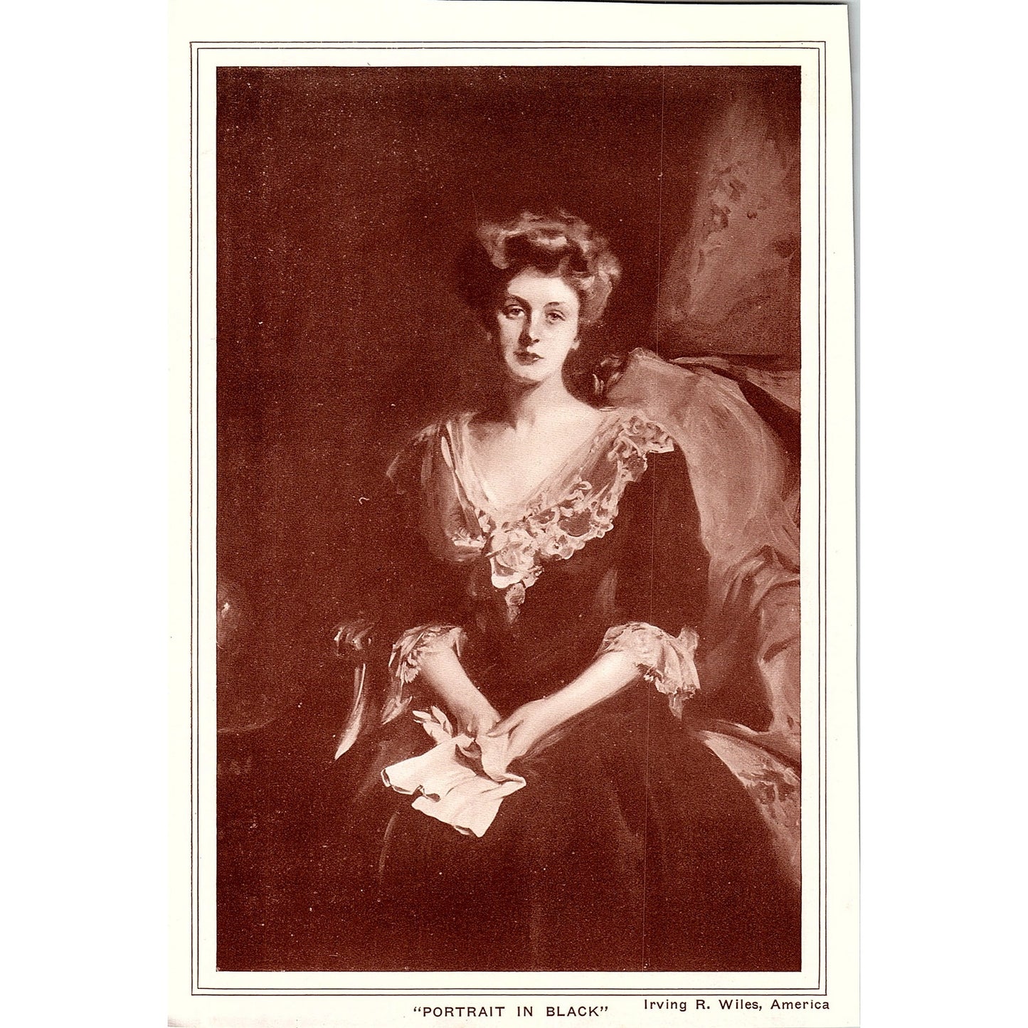 Portrait in Black - Irving R Wiles Lithograph Vintage Art Print 5x8 V5