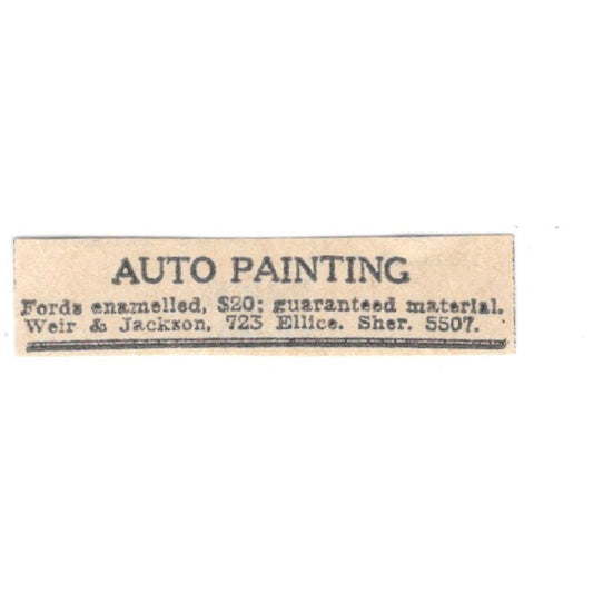 Weir & Jackson Auto Painting 723 Ellice Winnipeg 1920 Ad AG2-S13