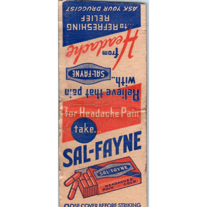 Sal-Fayne Headache Relief Medicine Vintage Matchbook Cover SF4-Y2