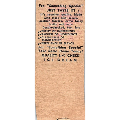 Stueber Dairy Co Cream, Extra Fine Ice Cream Vintage Matchbook Cover SC7-Y4