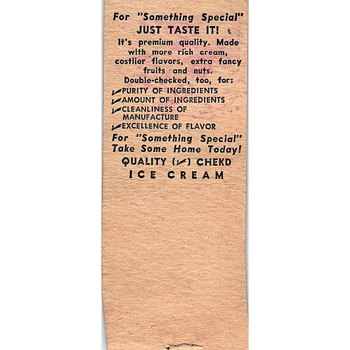 Stueber Dairy Co Cream, Extra Fine Ice Cream Vintage Matchbook Cover SC7-Y4