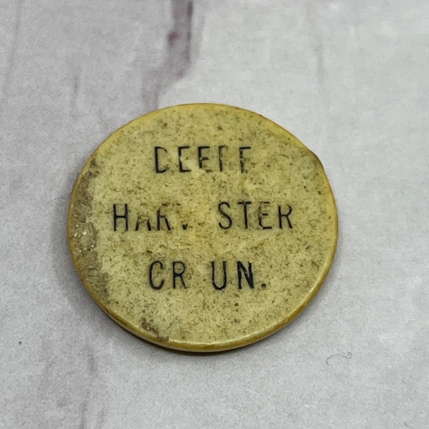 Vtg WHITE Plastic Advertising Token John Deere Harvester Credit Union Chit SE2