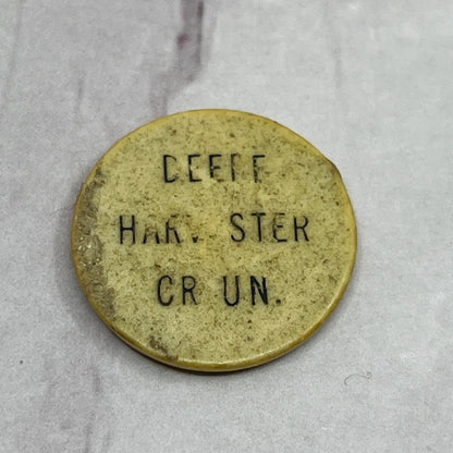 Vtg WHITE Plastic Advertising Token John Deere Harvester Credit Union Chit SE2