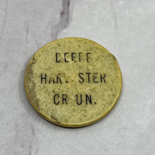 Vtg WHITE Plastic Advertising Token John Deere Harvester Credit Union Chit SE2