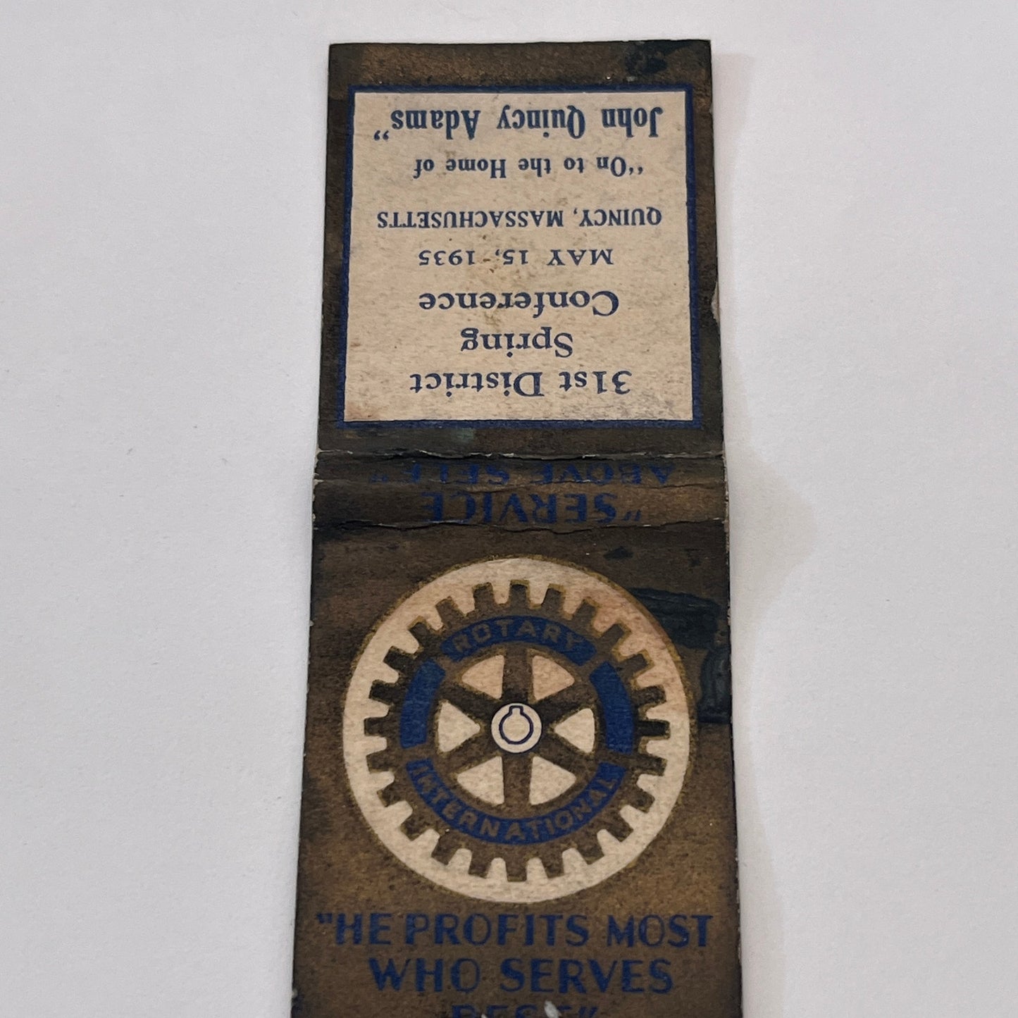 Rotary Club 31st District Spring Conference Quincy MA Matchbook Cover MM3-2