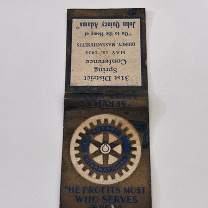 Rotary Club 31st District Spring Conference Quincy MA Matchbook Cover MM3-2