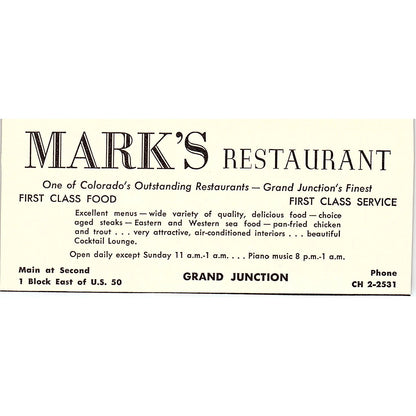 Mark's Restaurant Grand Junction CO 1958 Ad AG1-M3