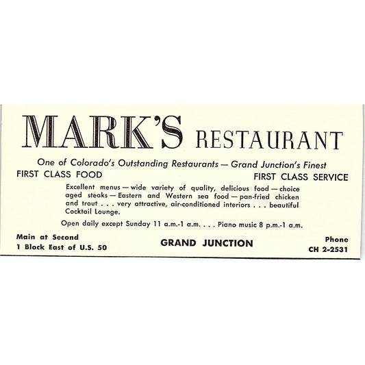 Mark's Restaurant Grand Junction CO 1958 Ad AG1-M3