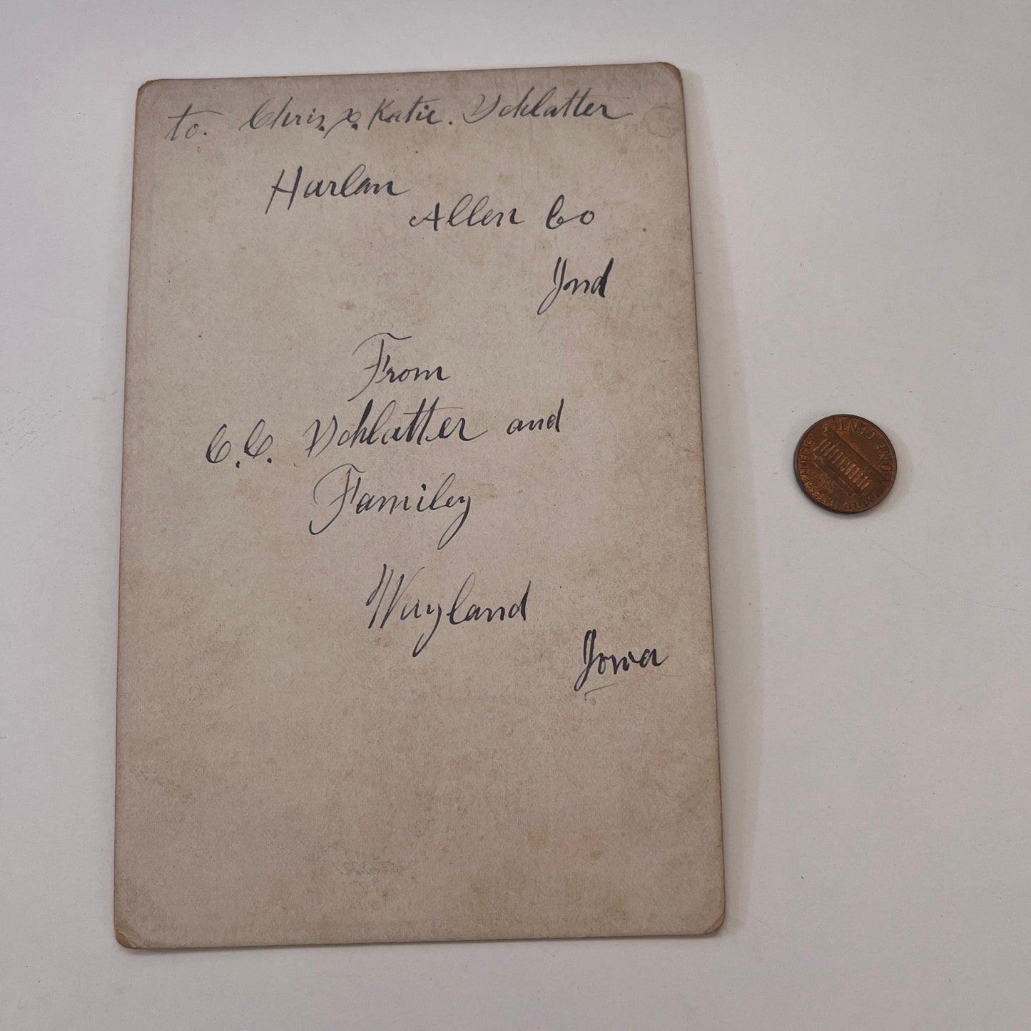 C.C. Schlatter & Family Wayland Indiana Antique Victorian CDV Card L2-1