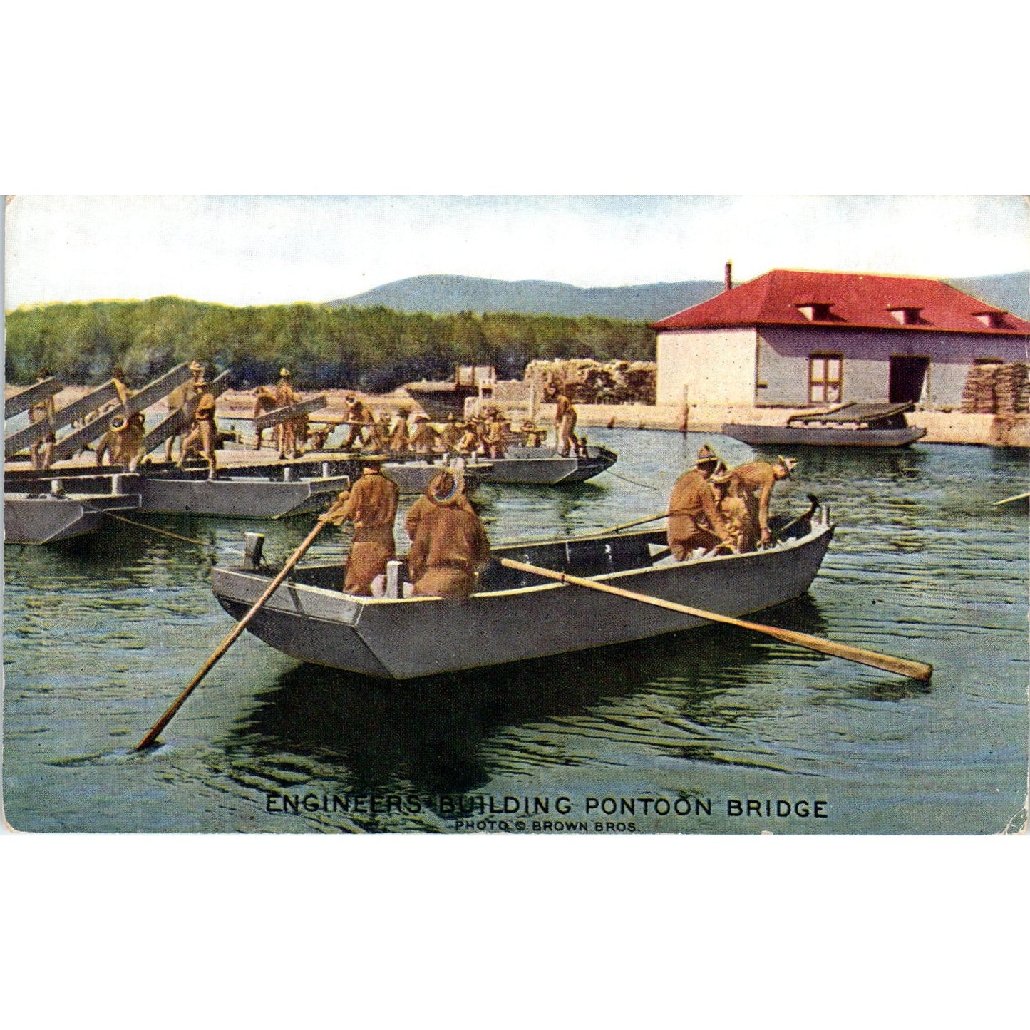 c1910 Spanish American War Engineer Building Pontoon Bridge Postcard PD2