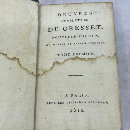 1810 Complete Works of Gresset French Book TE3-OB