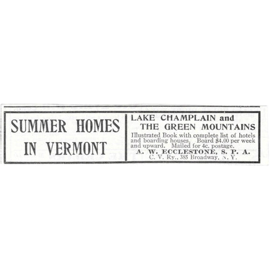 Vermont Summer Homes Green Mts Lake Champlain A.W. Ecclestone c1918 Ad AE5-SV3