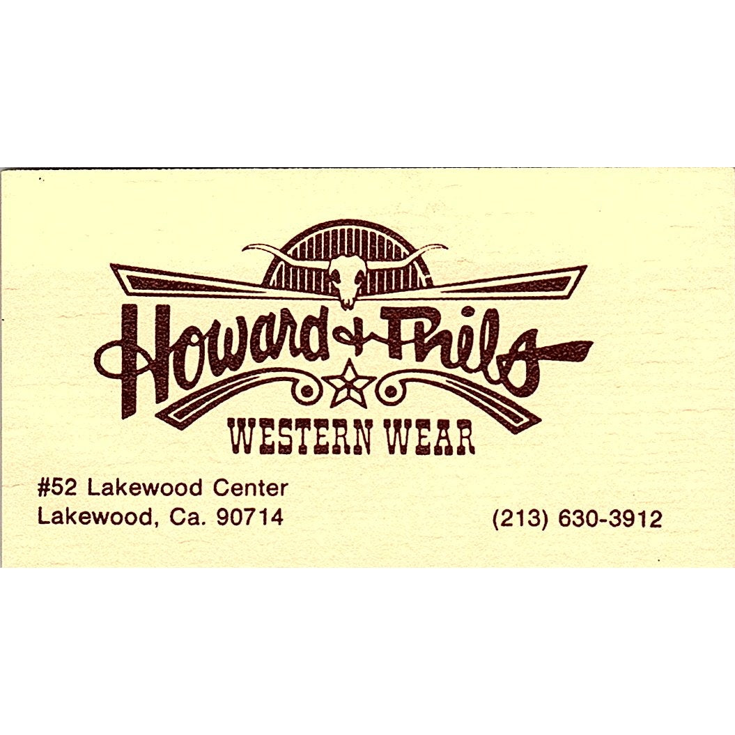 Howard & Phils Western Wear Lakewood CA Vintage Business Card SD9-B9