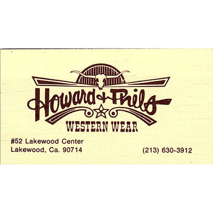 Howard & Phils Western Wear Lakewood CA Vintage Business Card SD9-B9