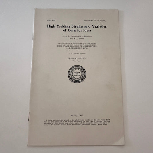 High Yielding Strains and Varieties of Corn for Iowa 1929 Farm Bulletin TK2-XB5