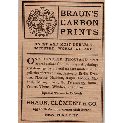 Braun's Carbon Prints Braun Clement & Co NY c1905 Victorian Ad AE9-MA7