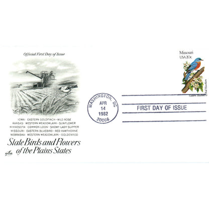 Missouri 1982 State Birds & Flowers of The Plains States First Day Issue TJ5-PC2